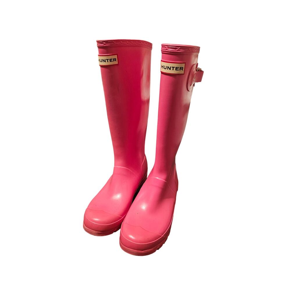 HUNTER RAIN BOOTS Youth Size 5 (F) pink original tall rubber gloss boots